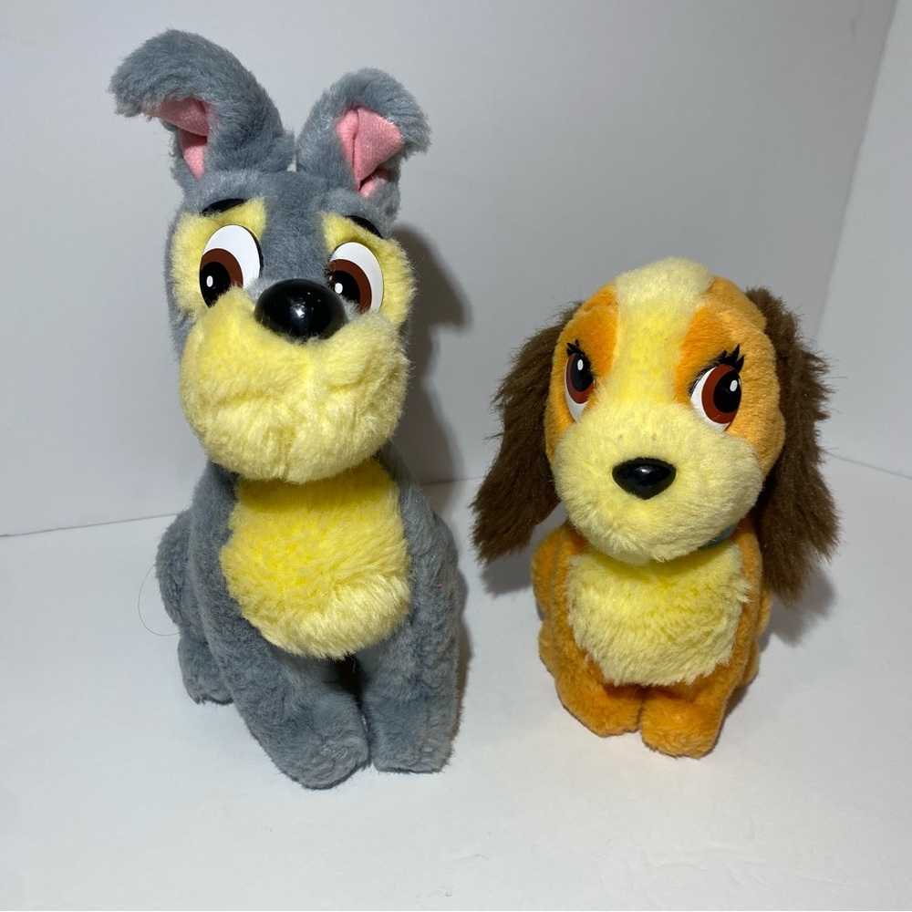 Vintage Disneyland 7" Plush Lady And The Tramp Puppy Dog Stuffed Animals.